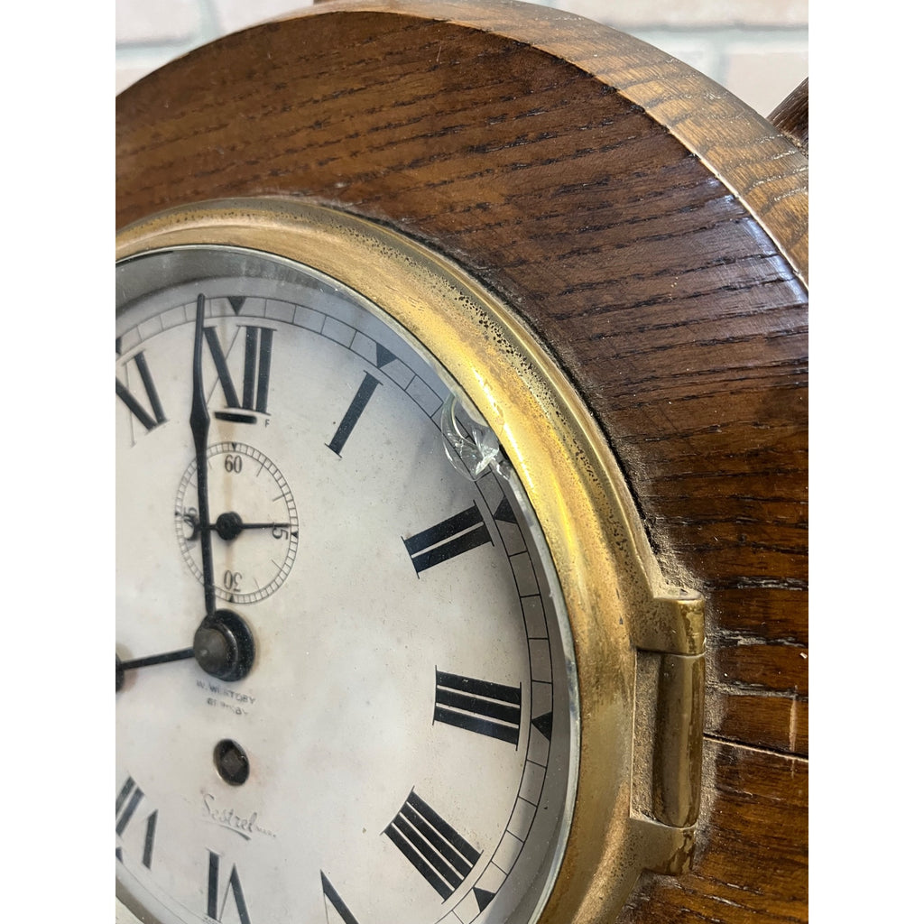 Vintage Sestrel Marine Ship Wheel Clock Nautical Wall Clock Grimsby Elliott Mvmt