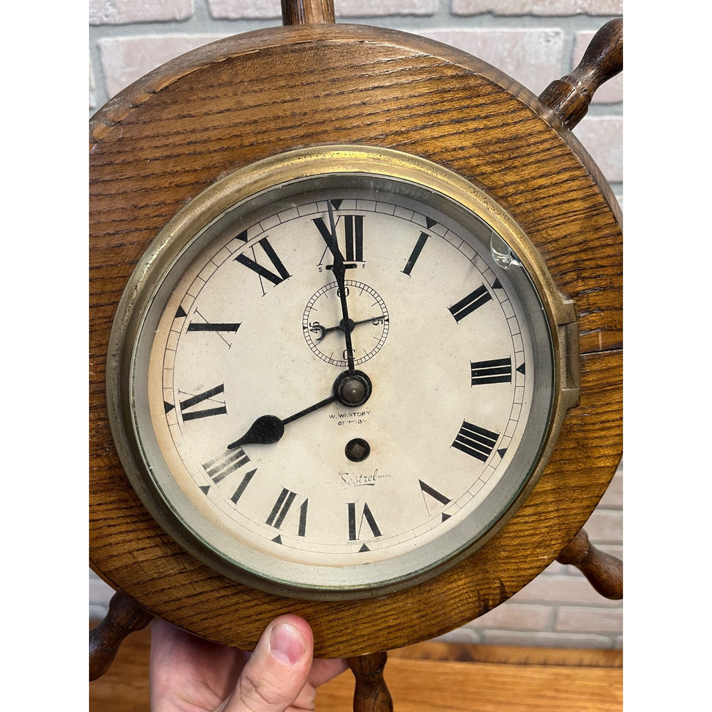Vintage Sestrel Marine Ship Wheel Clock Nautical Wall Clock Grimsby Elliott Mvmt