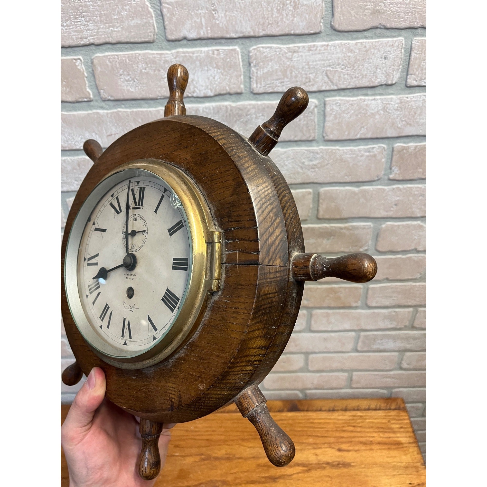 Vintage Sestrel Marine Ship Wheel Clock Nautical Wall Clock Grimsby Elliott Mvmt