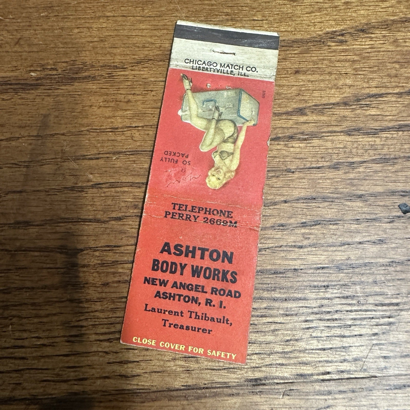 1940s 1950s Pinup Girl Girlie Matchbook Cover Ashton Body Works Rhode Island