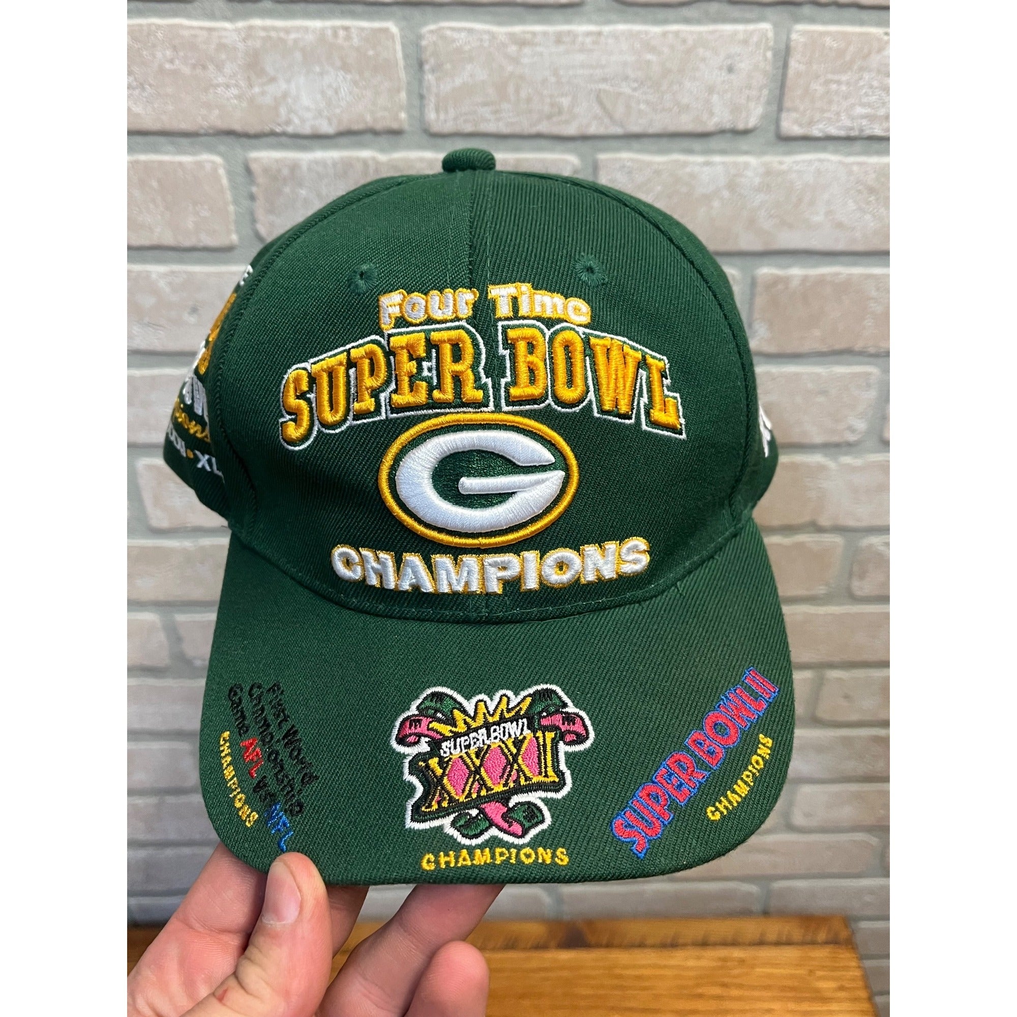 Green Bay Packers Four Time Super Bowl Champions Hat Cap Reebok - Like New