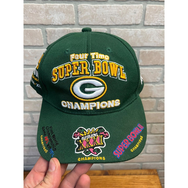 Green Bay Packers Four Time Super Bowl Champions Hat Cap Reebok - Like New