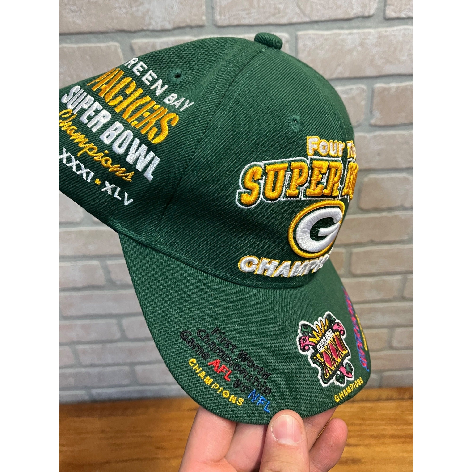 Green Bay Packers Four Time Super Bowl Champions Hat Cap Reebok - Like New
