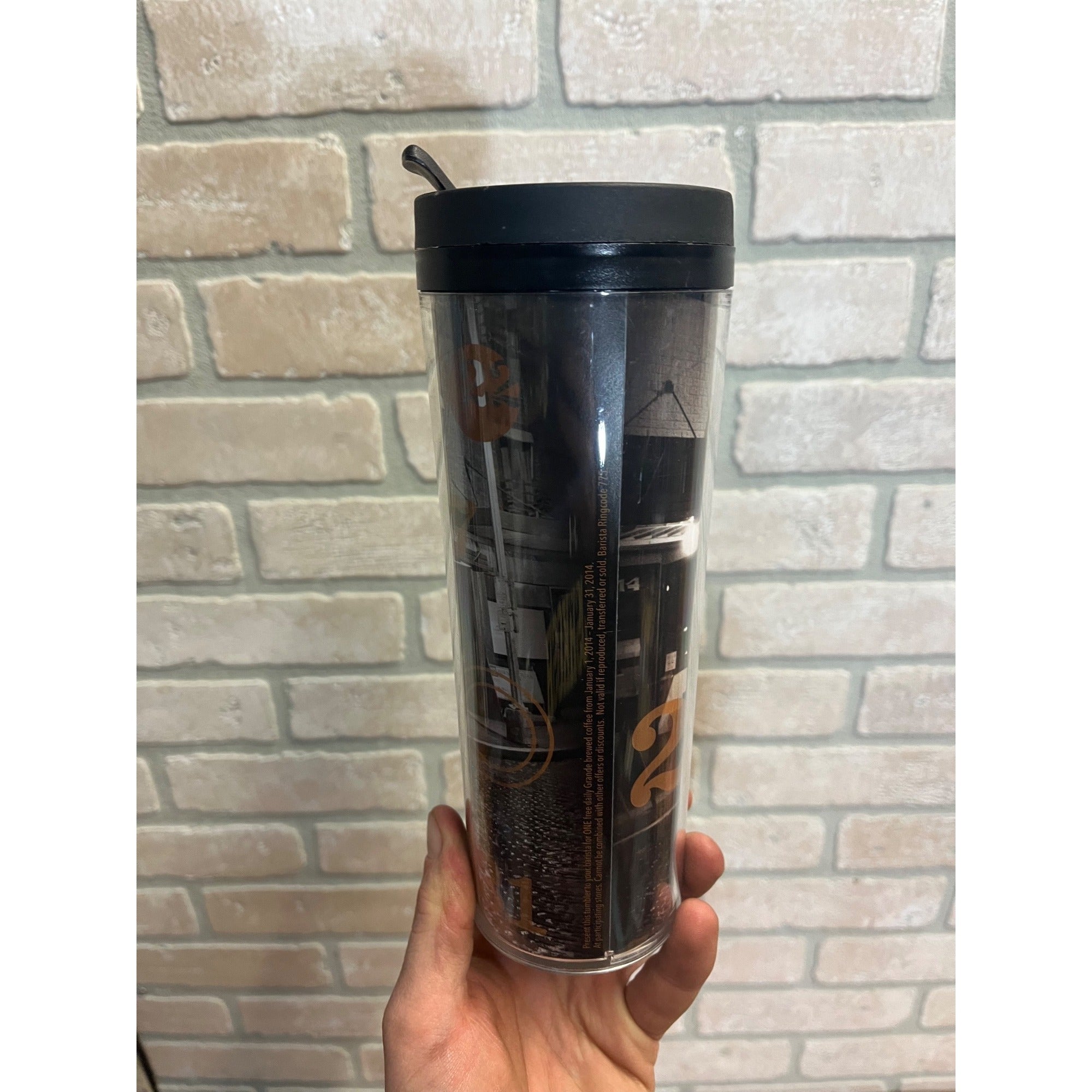 2014 Starbucks Coffee Free Refill 16oz Tumbler Travel Mug Pike Place 1st Store
