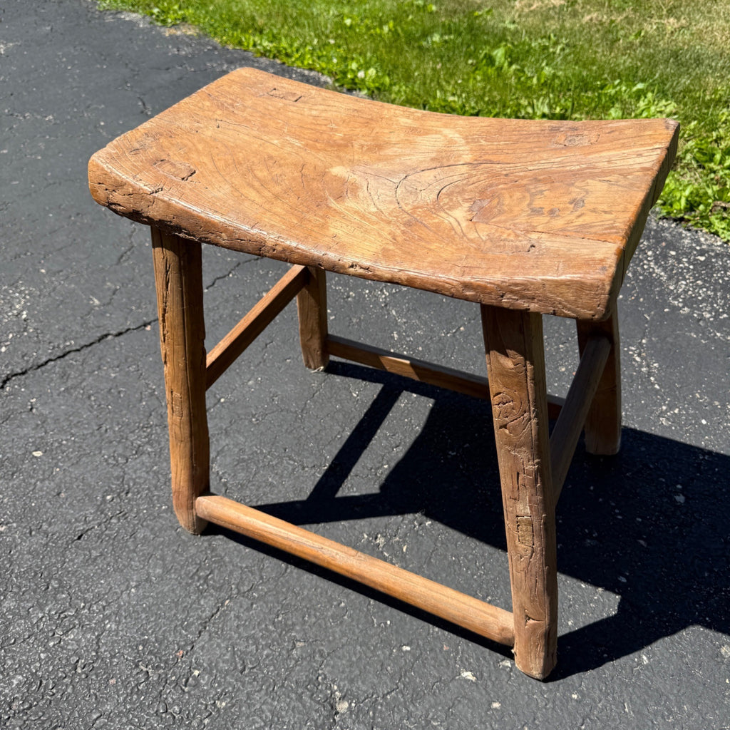 Antique Primitive Wooden Milking Stool Hand Hewn Farmhouse Rustic Folk Art