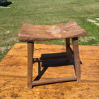Antique Primitive Wooden Milking Stool Hand Hewn Farmhouse Rustic Folk Art