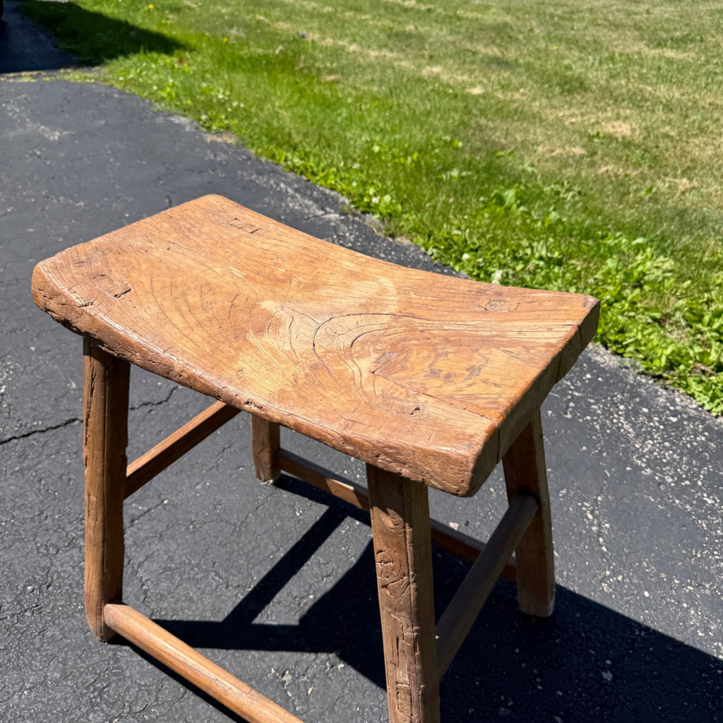Antique Primitive Wooden Milking Stool Hand Hewn Farmhouse Rustic Folk Art