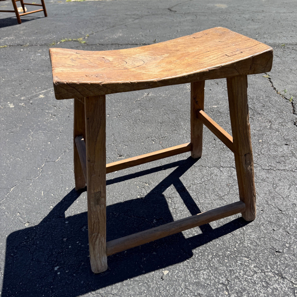 Antique Primitive Wooden Milking Stool Hand Hewn Farmhouse Rustic Folk Art