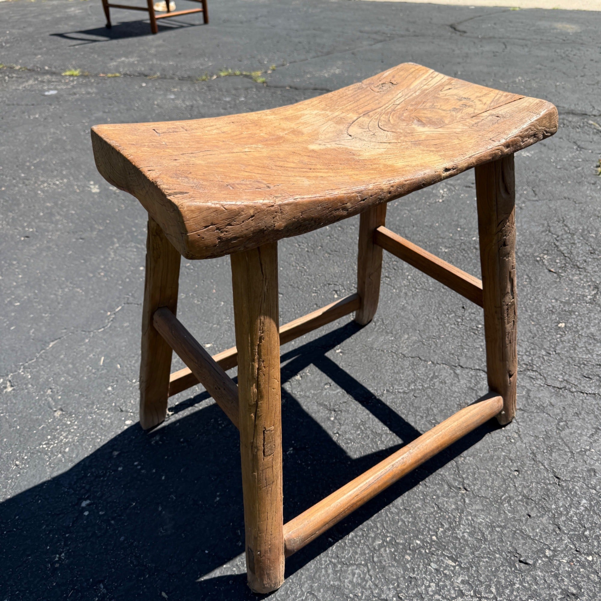 Antique Primitive Wooden Milking Stool Hand Hewn Farmhouse Rustic Folk Art