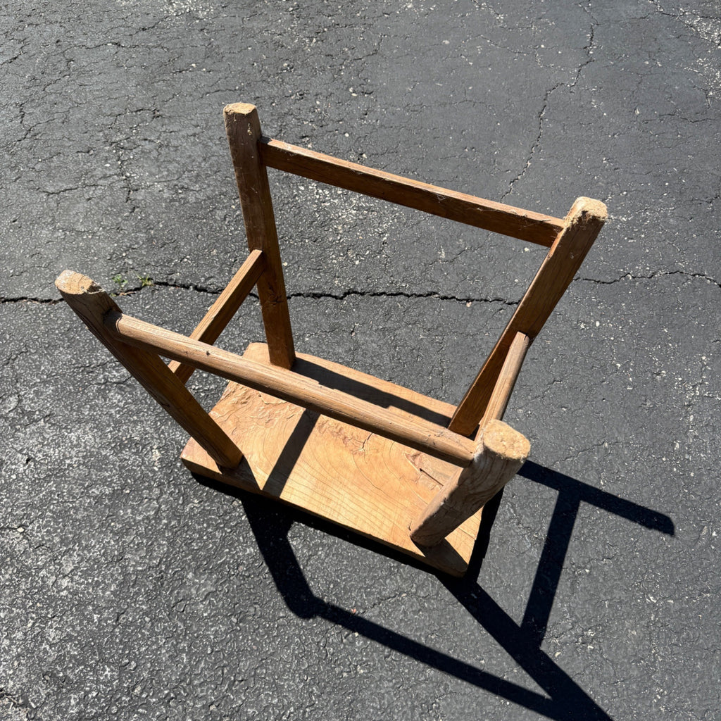 Antique Primitive Wooden Milking Stool Hand Hewn Farmhouse Rustic Folk Art