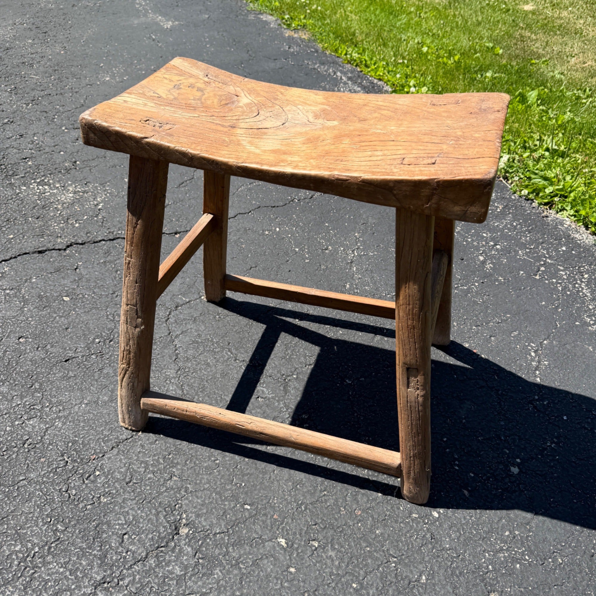 Antique Primitive Wooden Milking Stool Hand Hewn Farmhouse Rustic Folk Art