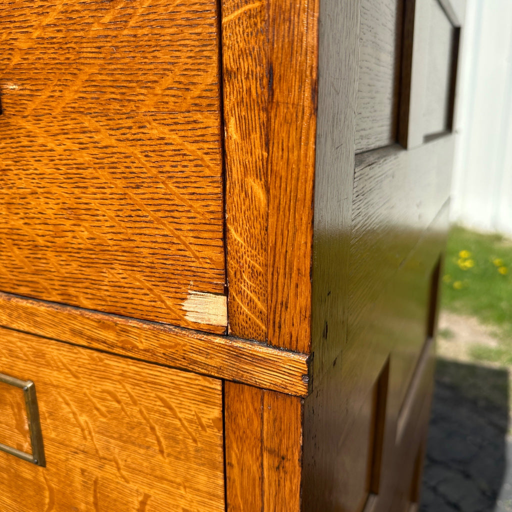 Antique Globe Quarter-Sawn Oak Filing Cabinet 1920s Industrial Wooden