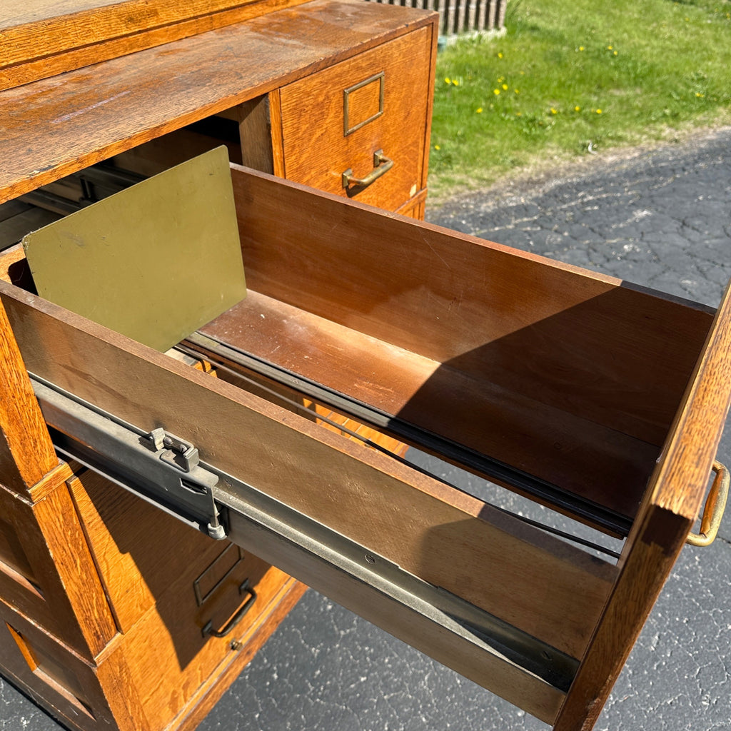 Antique Globe Quarter-Sawn Oak Filing Cabinet 1920s Industrial Wooden