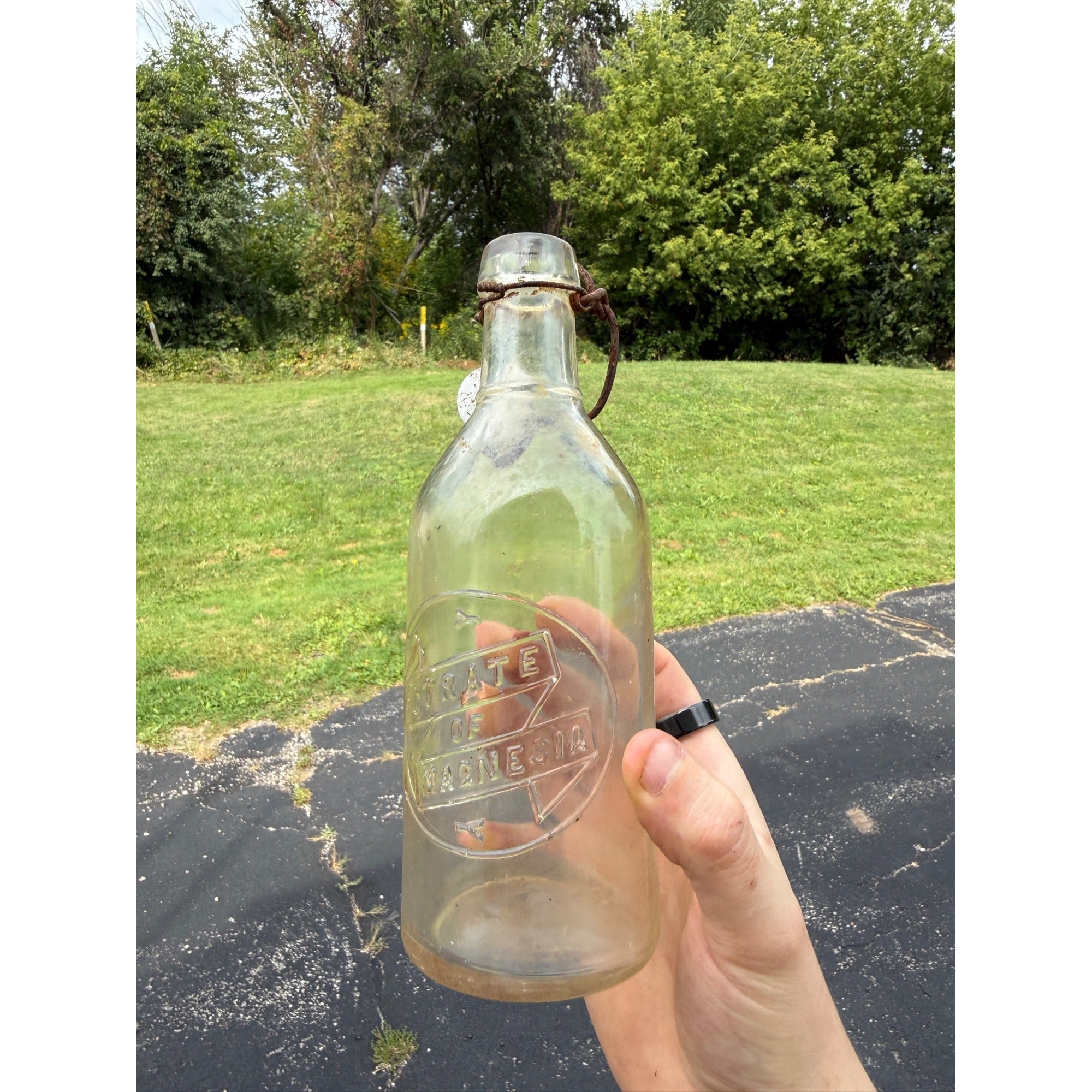 Vintage Blob 1890s Clear Citrate Of Magnesia Bottle Embossed WENS 8"