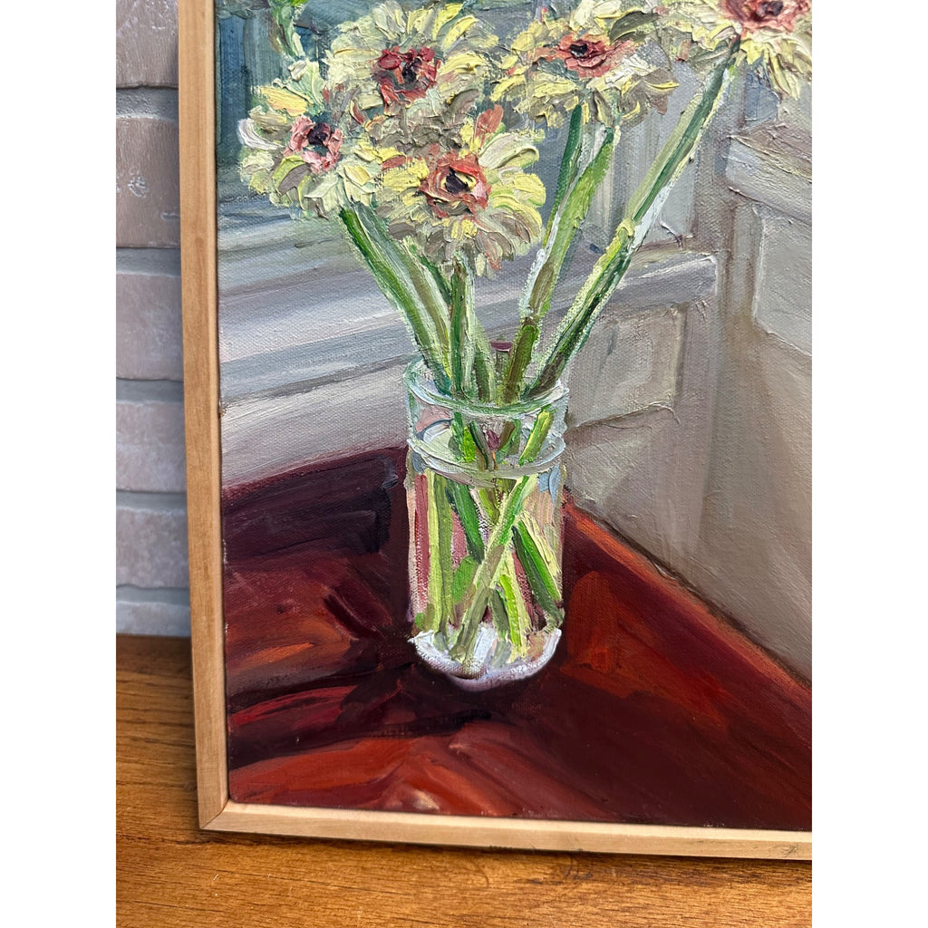 Gerber Daisies Primitive Style Artist Painting Artwork Canvas Framed Sherrod Blankner