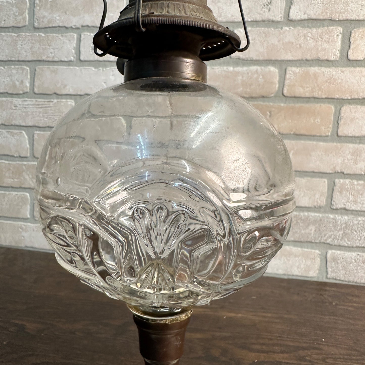 Antique c1860s-70s Whale Oil Lamp EAPG Pressed Glass w/ Double Marble Base