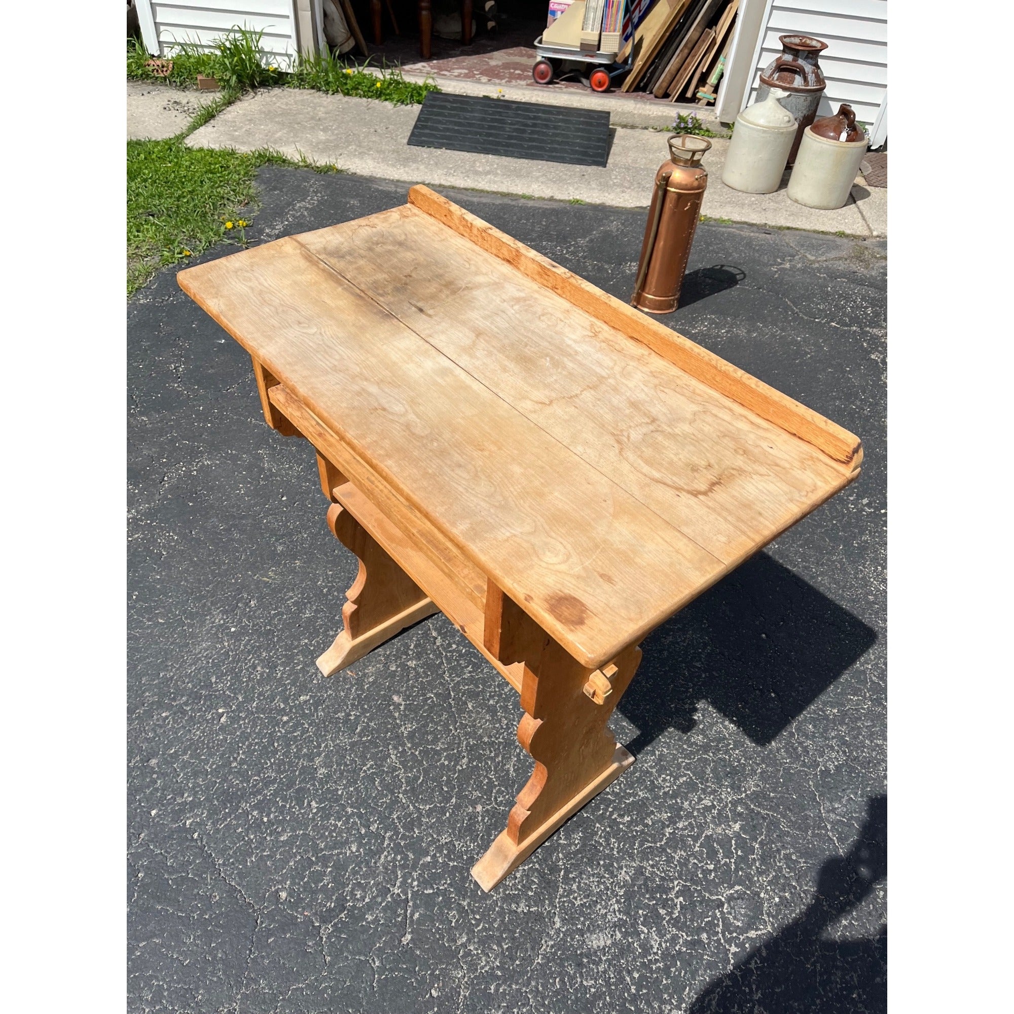 Antique Victorian Standing Writing Desk Primitive Pine Clerk School Desk c.1900