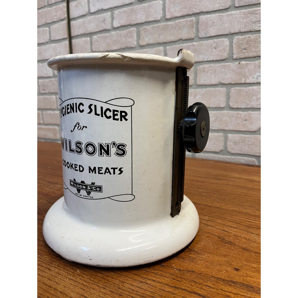 Vintage 1900s Wilsons Meat Slicer Porcelain Cast Iron Advertising Display Deli