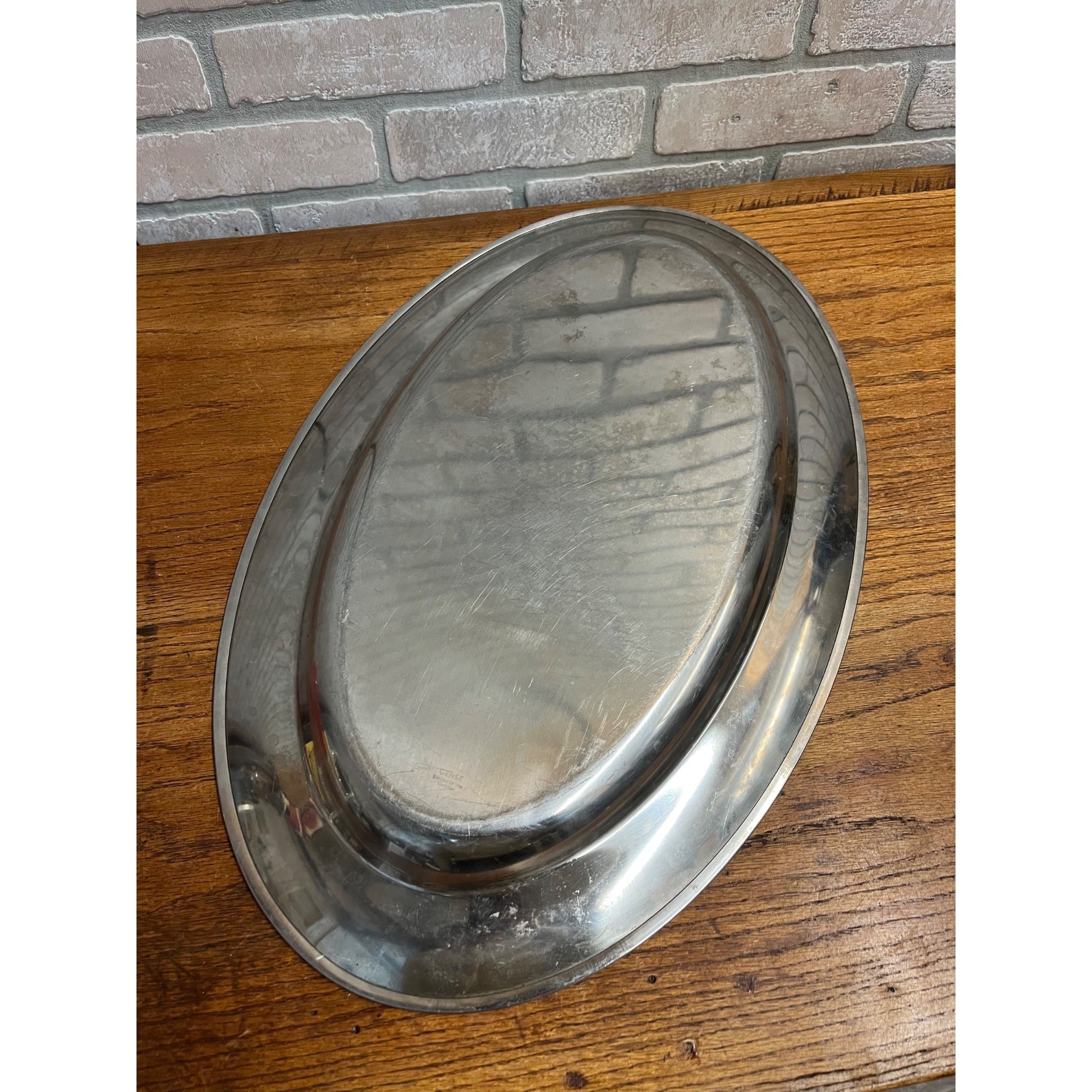Vintage 1960s MCM Stainless Serving Oval Platter Meat Tray Gense Sweden Large 22