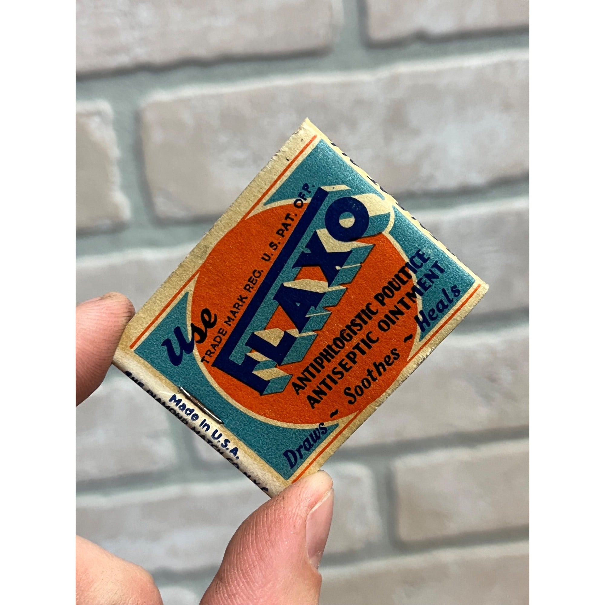 Vintage 1930s Flaxo Antiseptic Ointment Drug Store FULL Matchbook Advertising