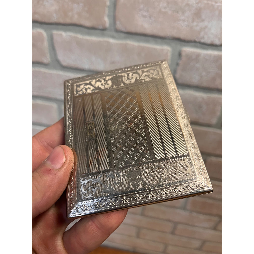 Vintage 1930s Art Deco Evans Nickel-Plated Brass Cigarette Case Holder Engraved Monogram