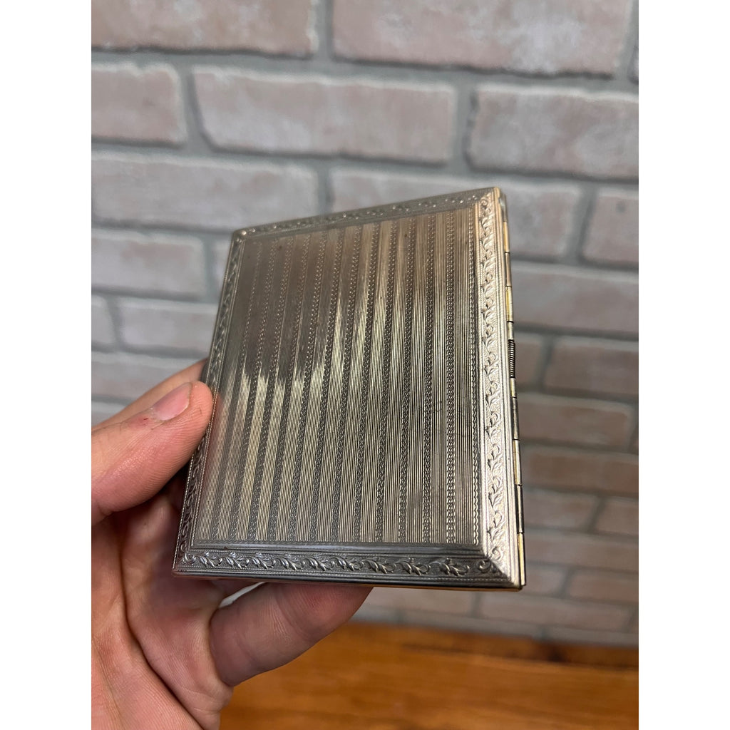 Vintage 1930s Art Deco Evans Nickel-Plated Brass Cigarette Case Holder Engraved Monogram