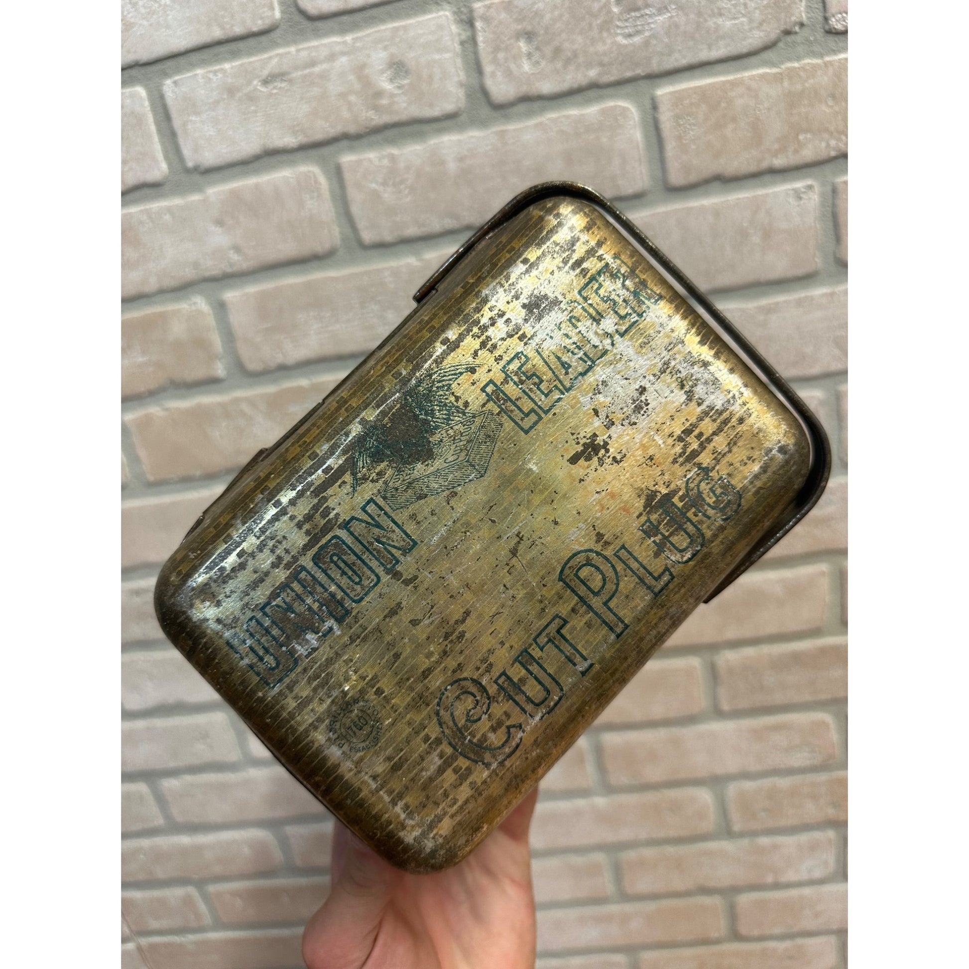 Vintage 1900s UNION LEADER Cut Plug Tobacco Advertising Tin Lunch Box