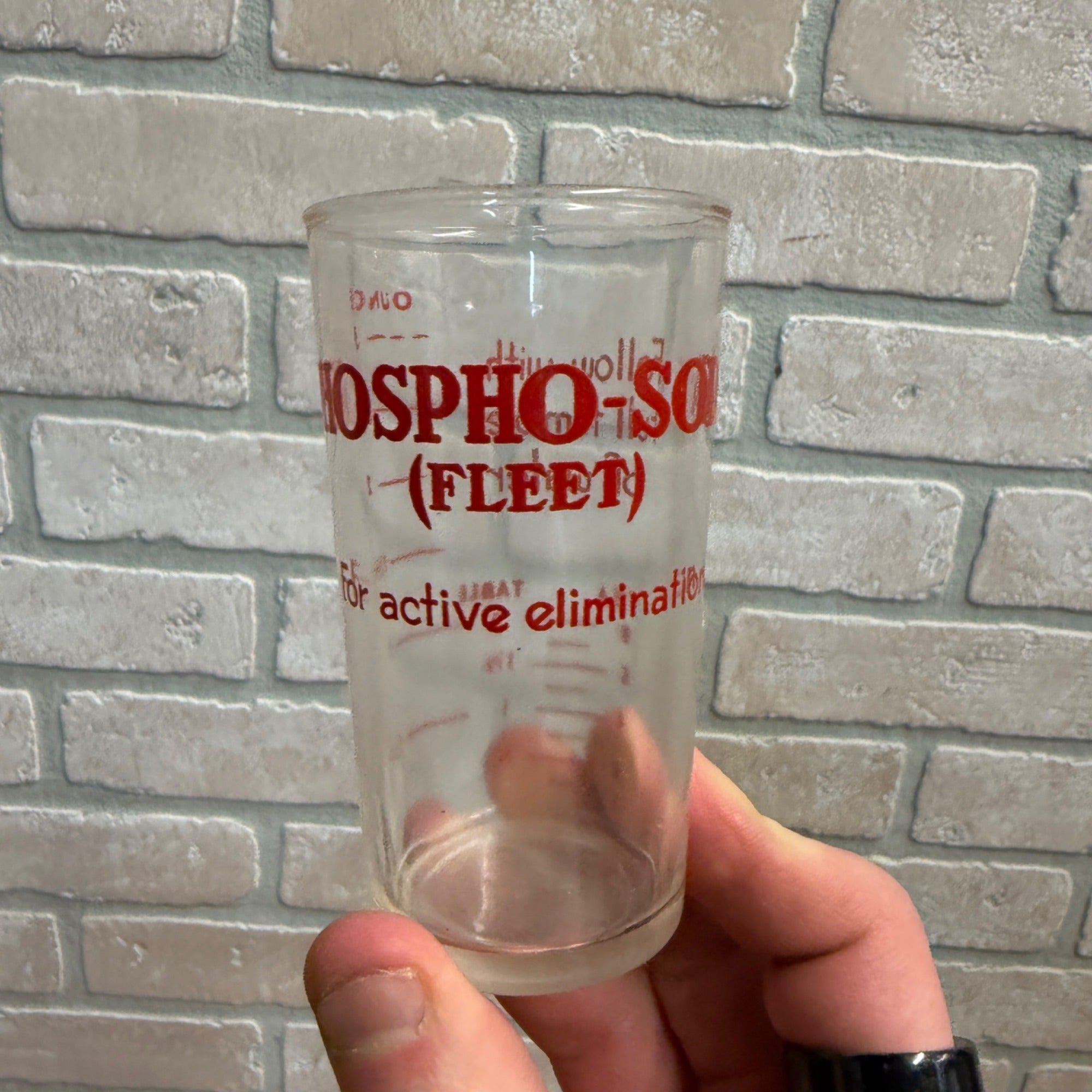 VINTAGE ADVERTISING MEASURING GLASS FLEET LAXATIVE PHOSPHO-SODA
