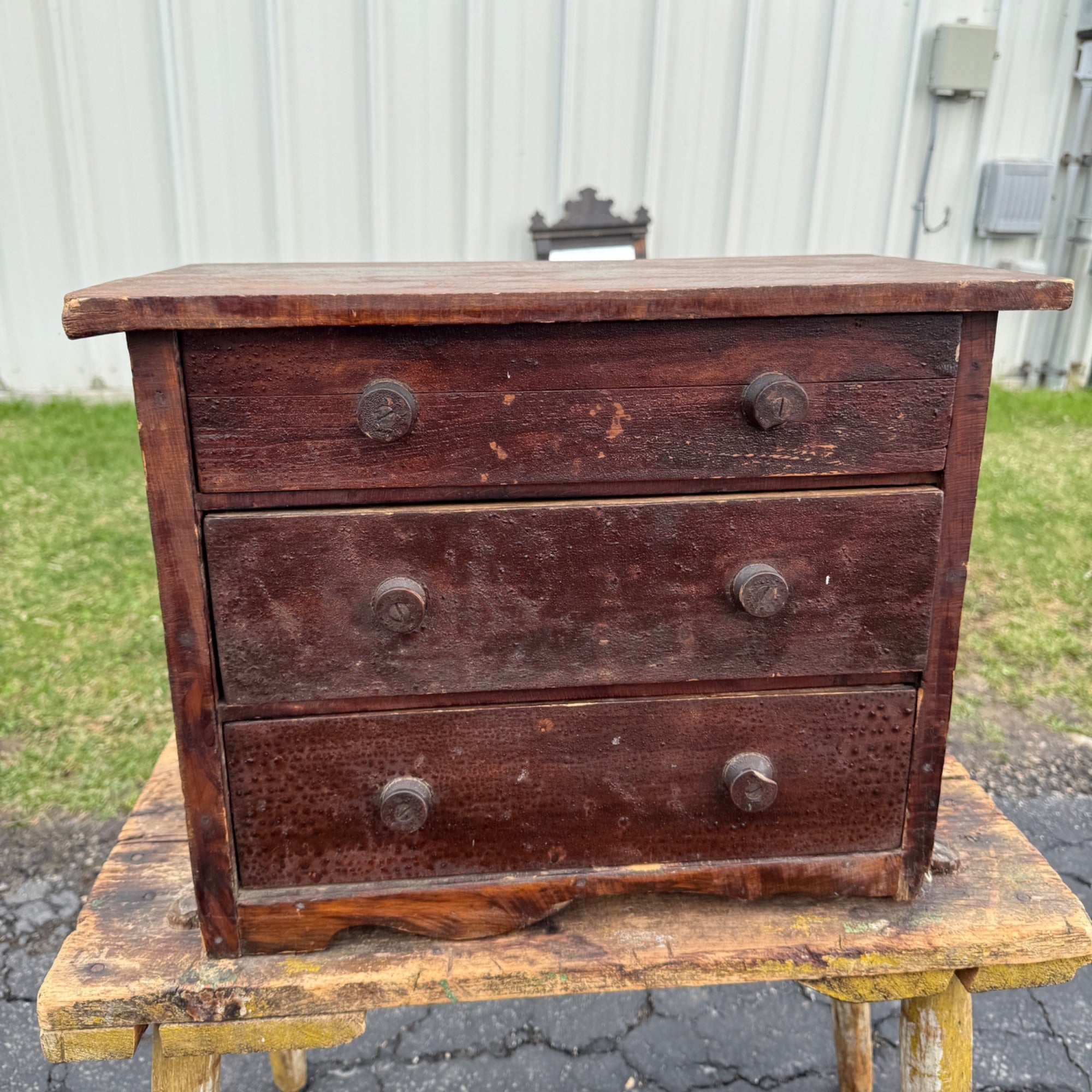 Antique 19th c. Wood Miniature 3-Drawer Chest Americana AAFA Victorian
