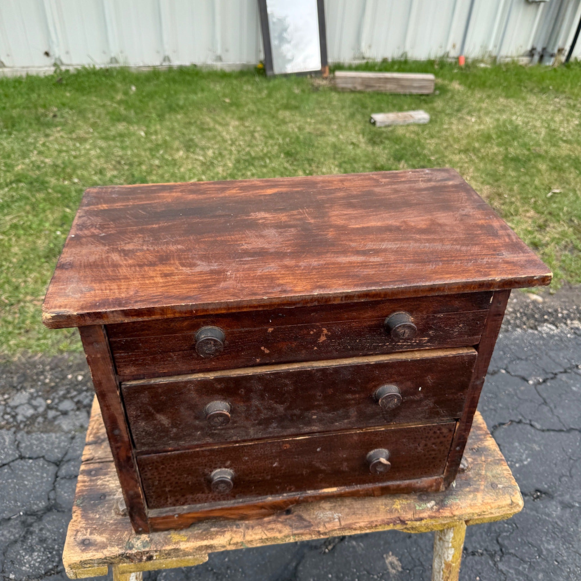Antique 19th c. Wood Miniature 3-Drawer Chest Americana AAFA Victorian