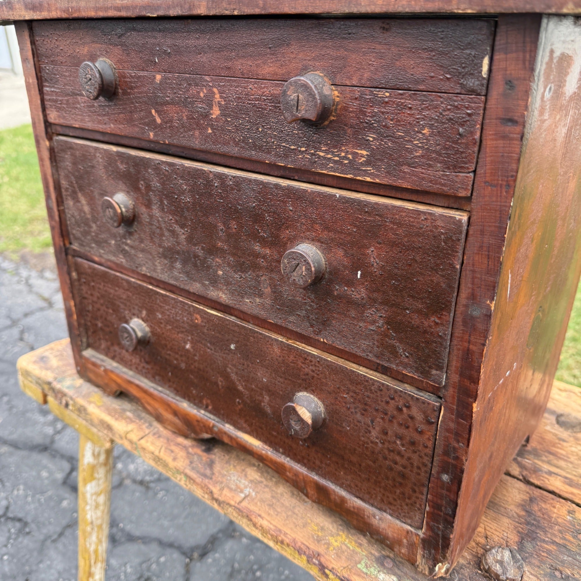 Antique 19th c. Wood Miniature 3-Drawer Chest Americana AAFA Victorian