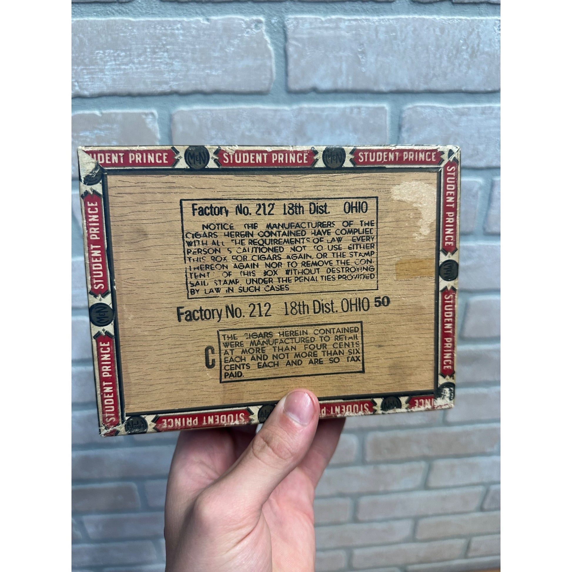 Vintage Student Prince Cigar Box Advertising Display Pressed Cardboard Ohio
