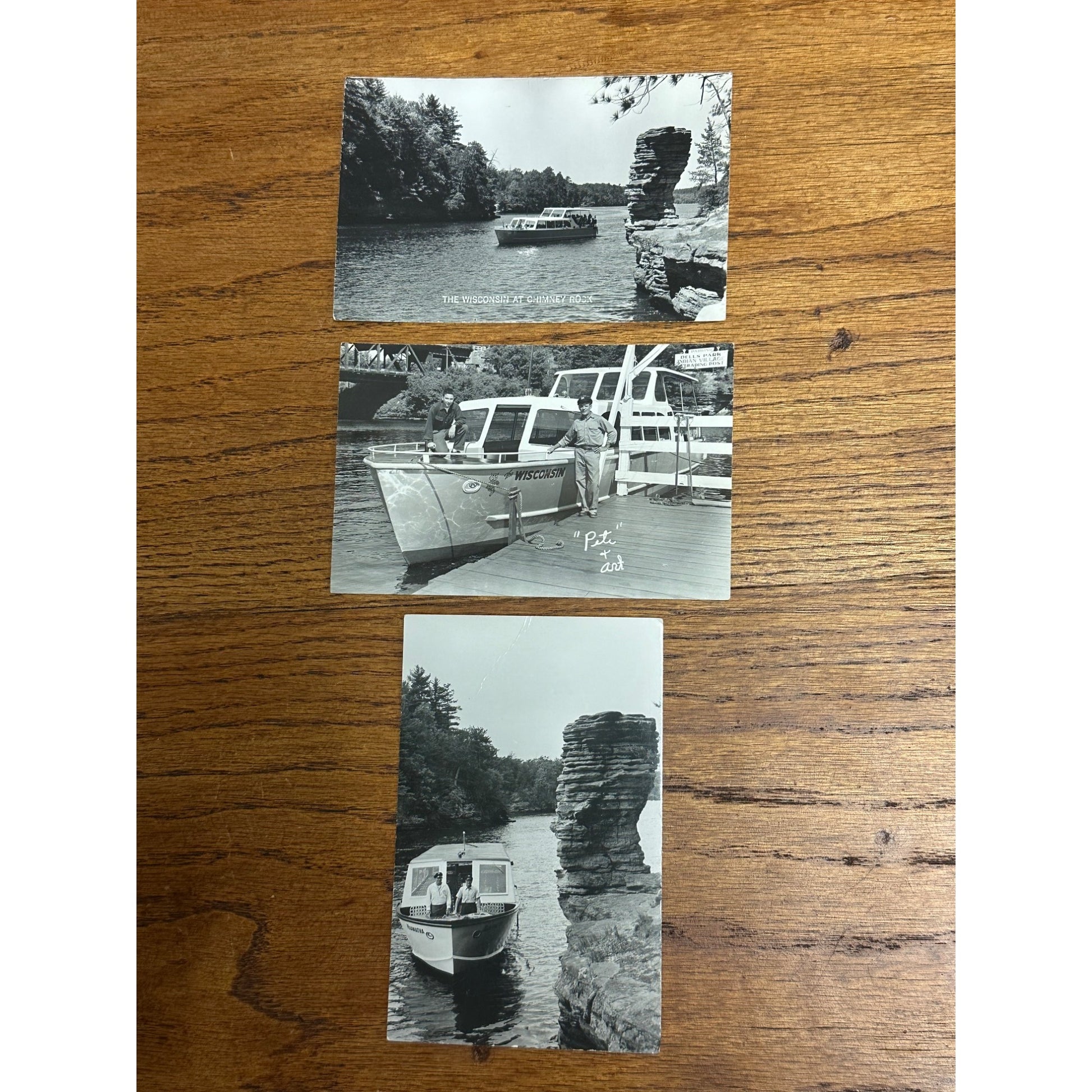 Wisconsin Dells RPPC Postcards Lot (3) Tour Boat Chimney Rock Wis WI 1950s