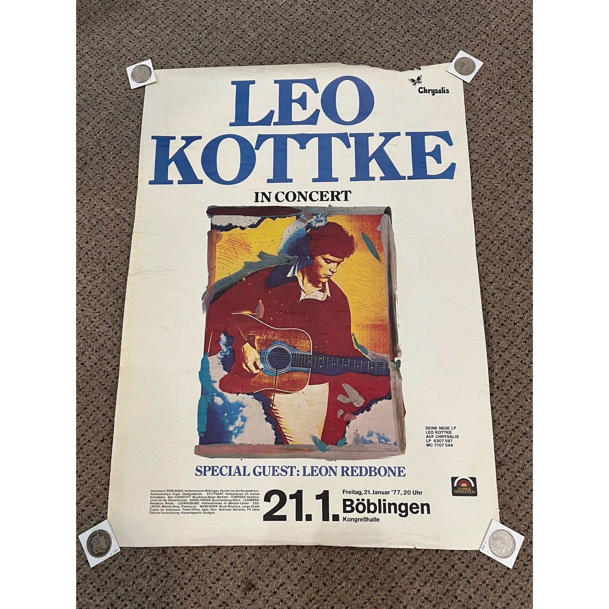 Vintage 1977 Leo Kottke Concert Promo Poster German Europe Tour Boblingen