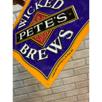 Vintage 1996 Pete's Wicked Brews Embossed Tin Metal Craft Beer Bar Sign