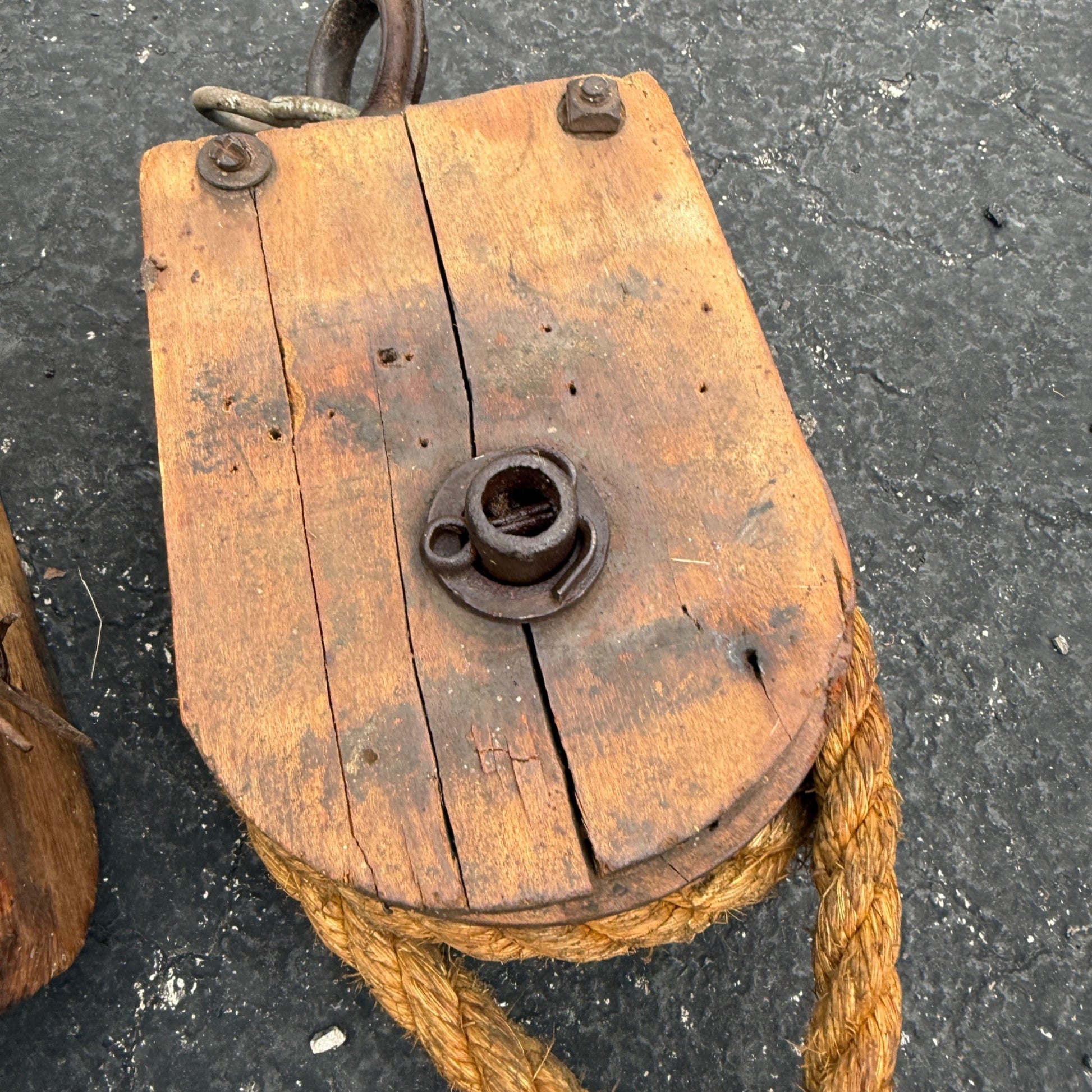 Pair Vintage Wooden Pulleys Pulley Block Wheels Nautical Farmhouse