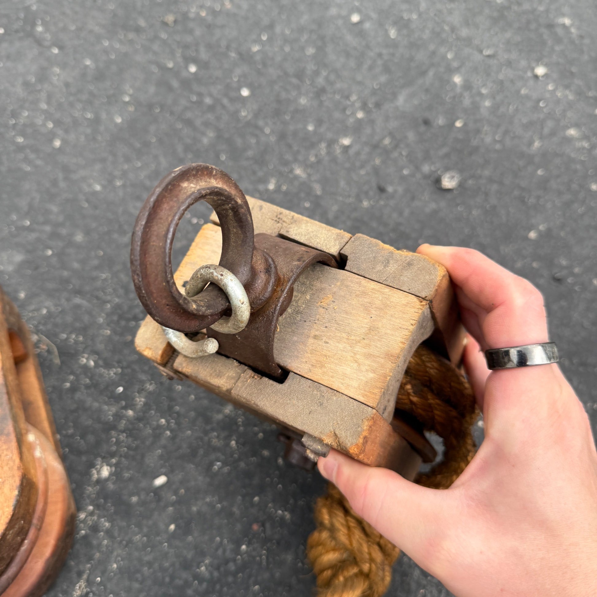 Pair Vintage Wooden Pulleys Pulley Block Wheels Nautical Farmhouse