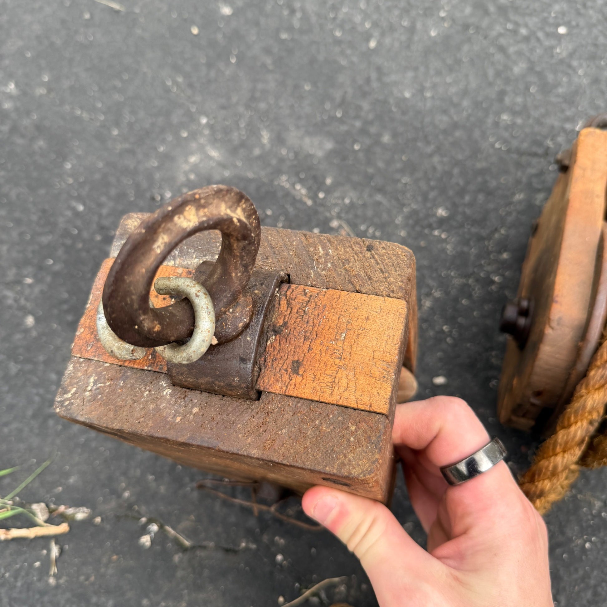 Pair Vintage Wooden Pulleys Pulley Block Wheels Nautical Farmhouse