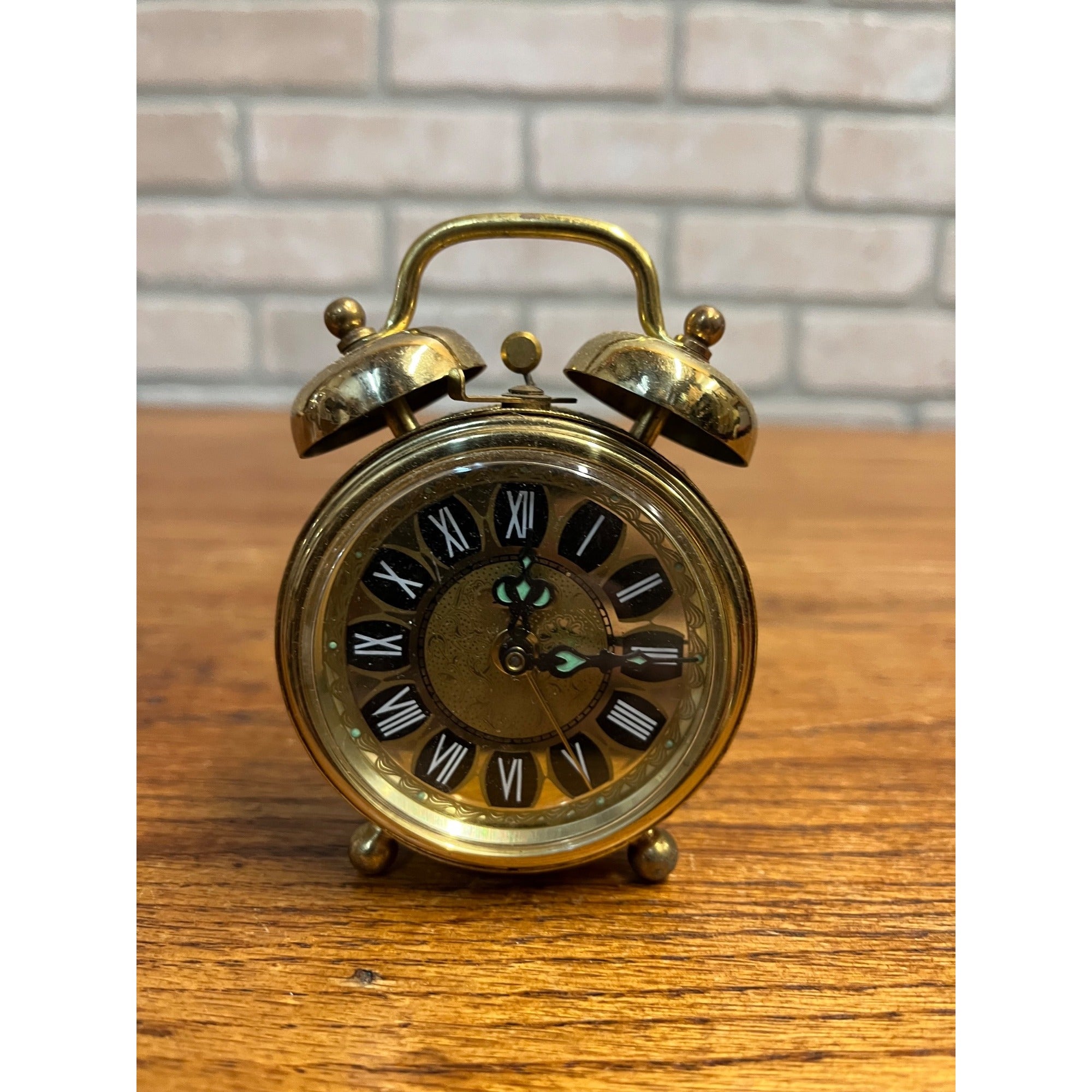 Vintage Windup Brass Alarm Clock w/ UV Glow Uranium Hands - Germany