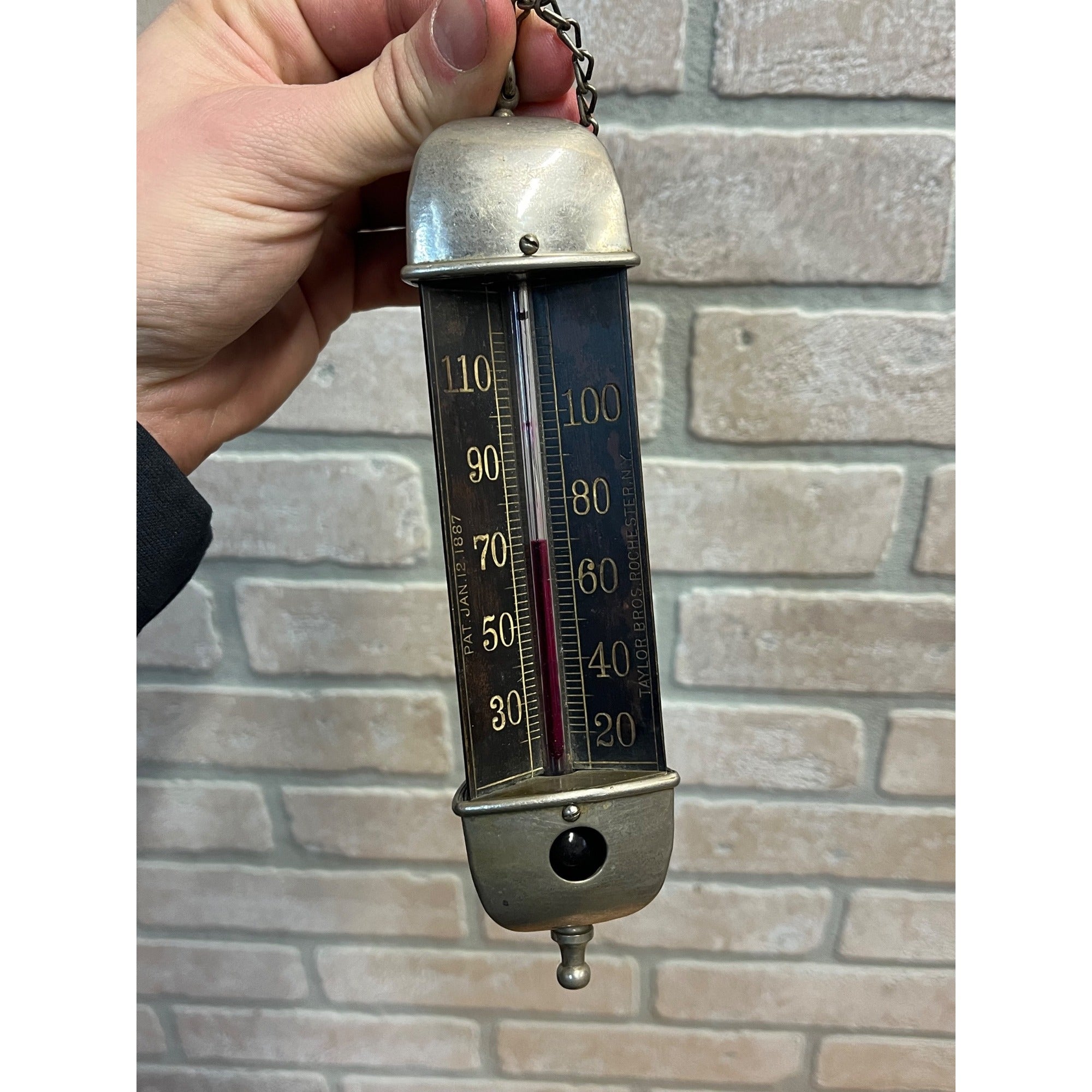 Antique Taylor Bros. 1887 Hanging Chandelier Parlor 3-Sided Radial Therm Temp Gauge