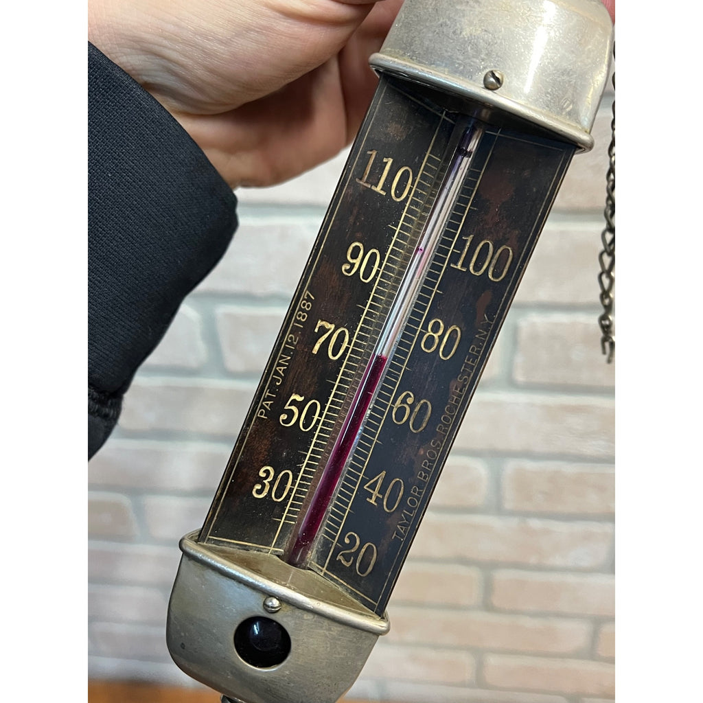 Antique Taylor Bros. 1887 Hanging Chandelier Parlor 3-Sided Radial Therm Temp Gauge