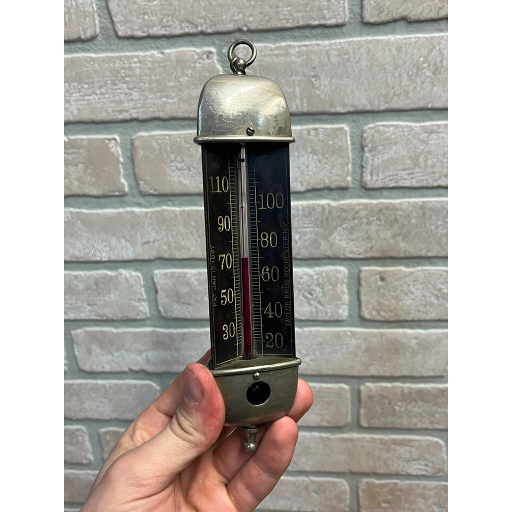 Antique Taylor Bros. 1887 Hanging Chandelier Parlor 3-Sided Radial Therm Temp Gauge
