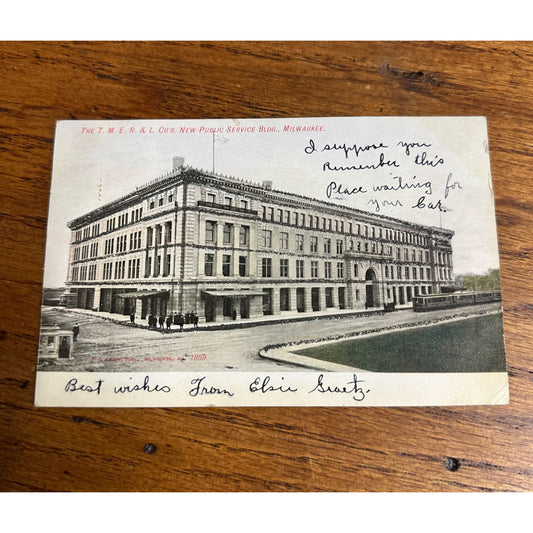 Vintage c1906 T.M.E.R. & L Co Building Milwaukee Wisconsin Wis Original Postcard WI