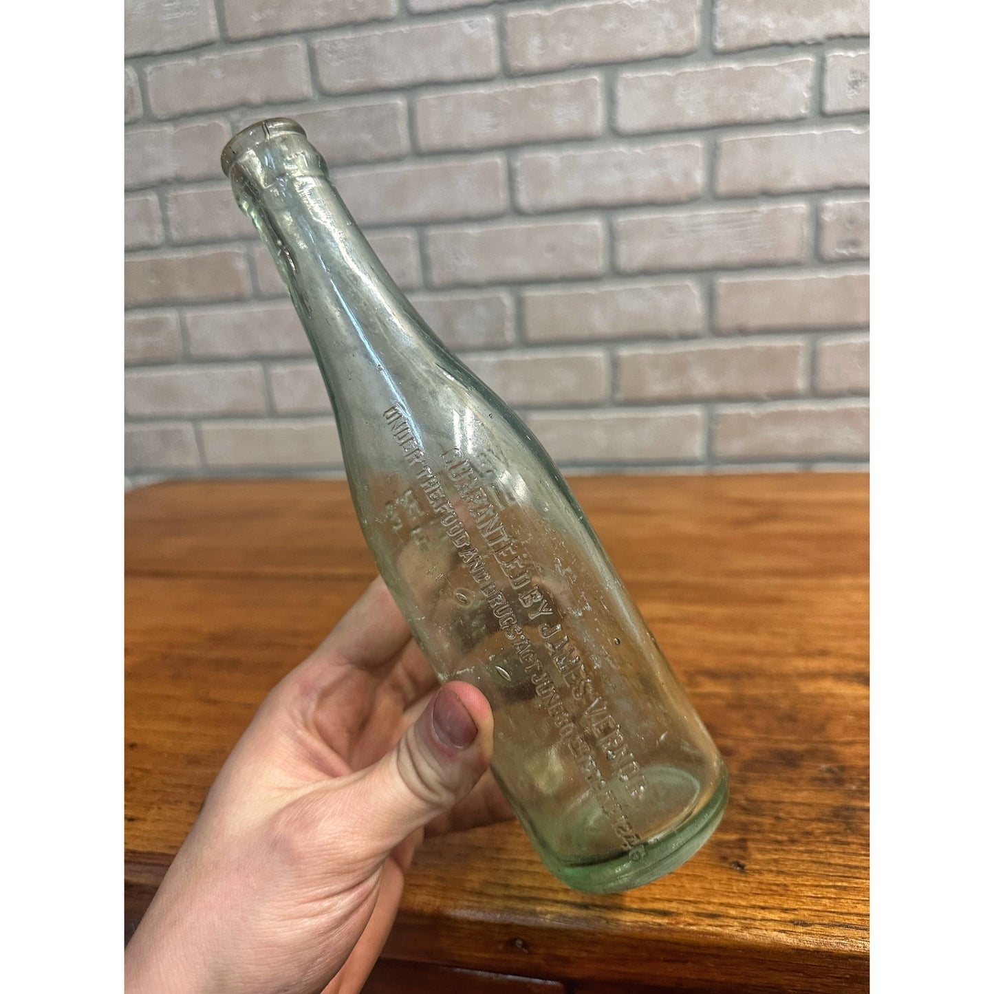 Early 1900s James Vernor's Ginger Ale Soda Pharmacy Embossed Aqua Bottle