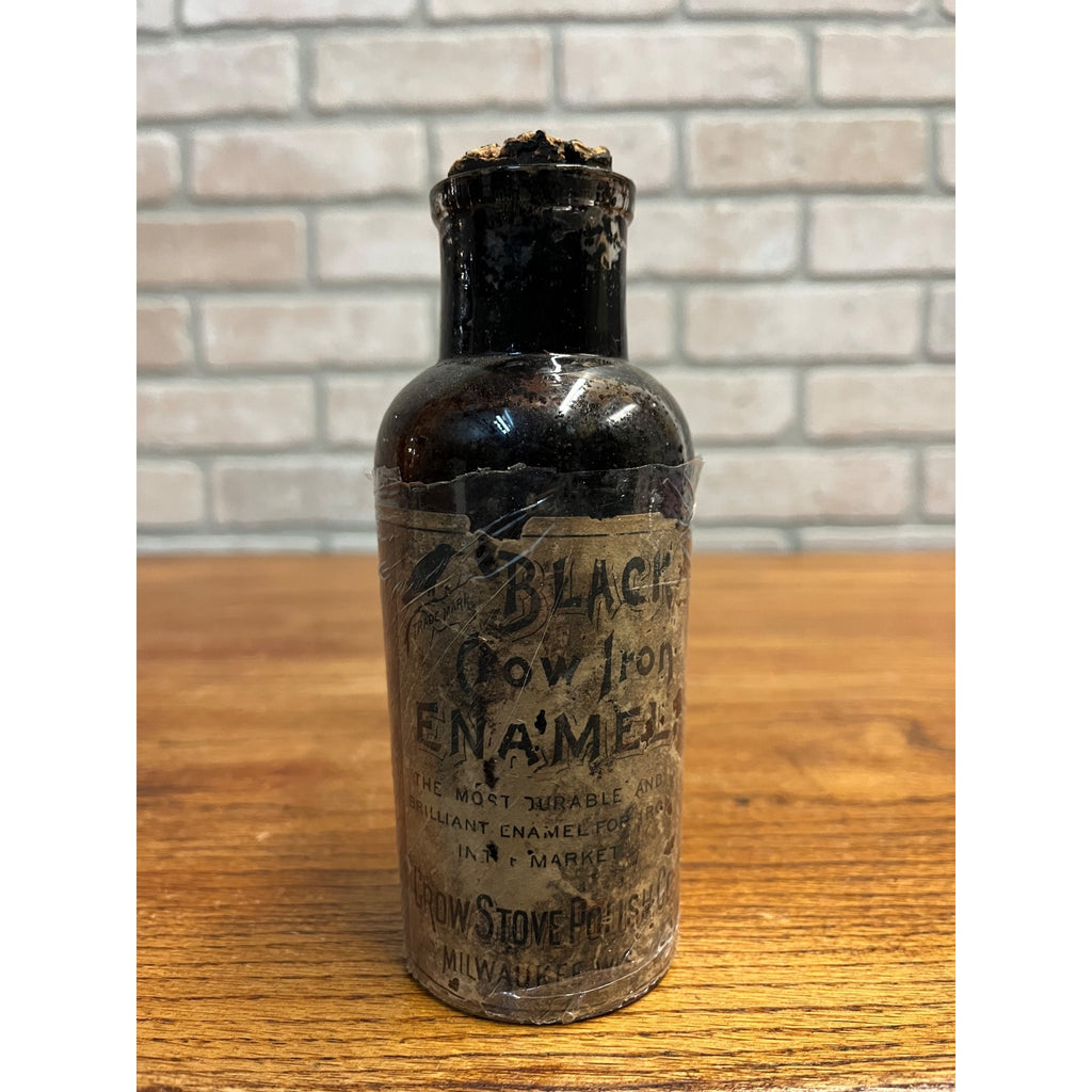 RARE Antique 1880s Old Black Crow Stove Polish Milwaukee, Wis Amber Bottle Label