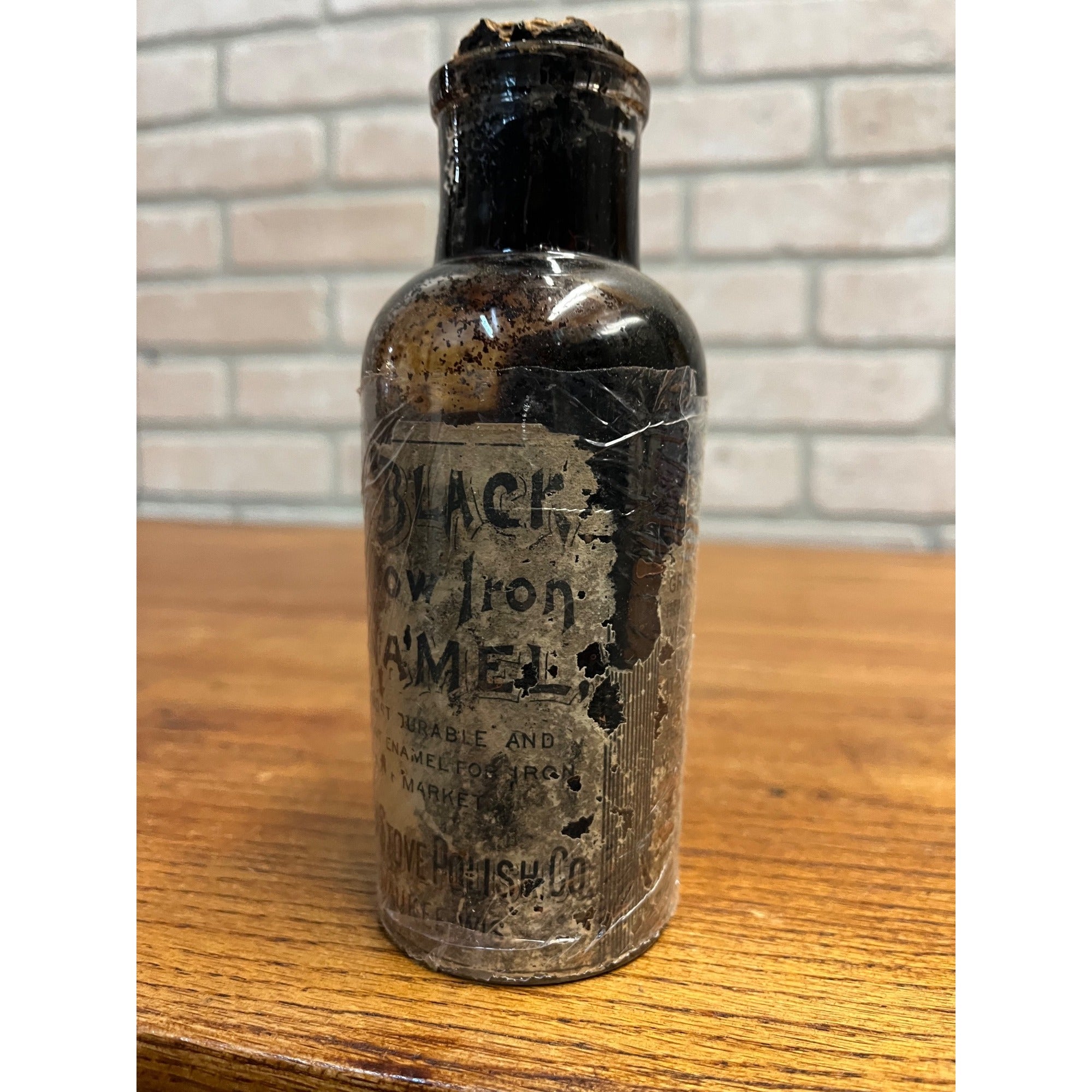RARE Antique 1880s Old Black Crow Stove Polish Milwaukee, Wis Amber Bottle Label