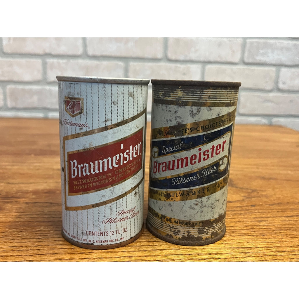 Vintage Braumeister Beer Milwaukee Wis Lot (2) Flat Top Cans - Fair Cond.