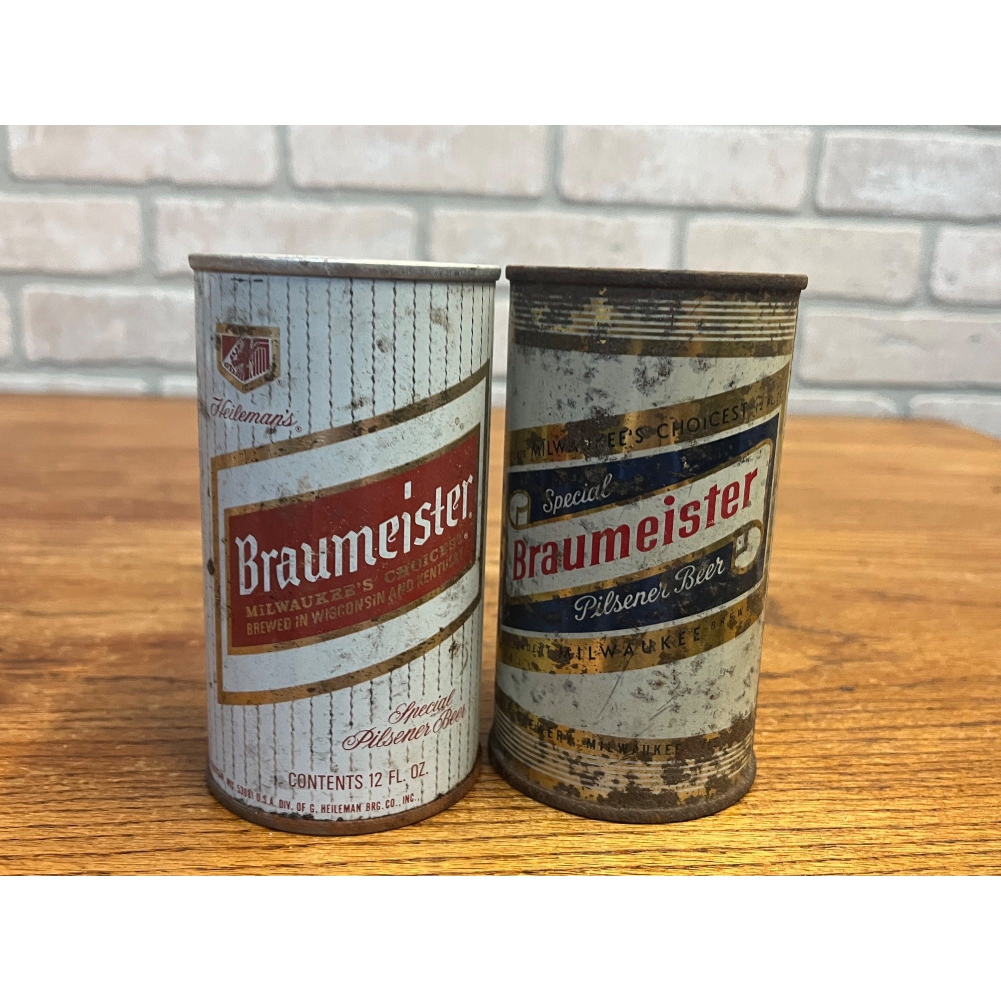 Vintage Braumeister Beer Milwaukee Wis Lot (2) Flat Top Cans - Fair Cond.