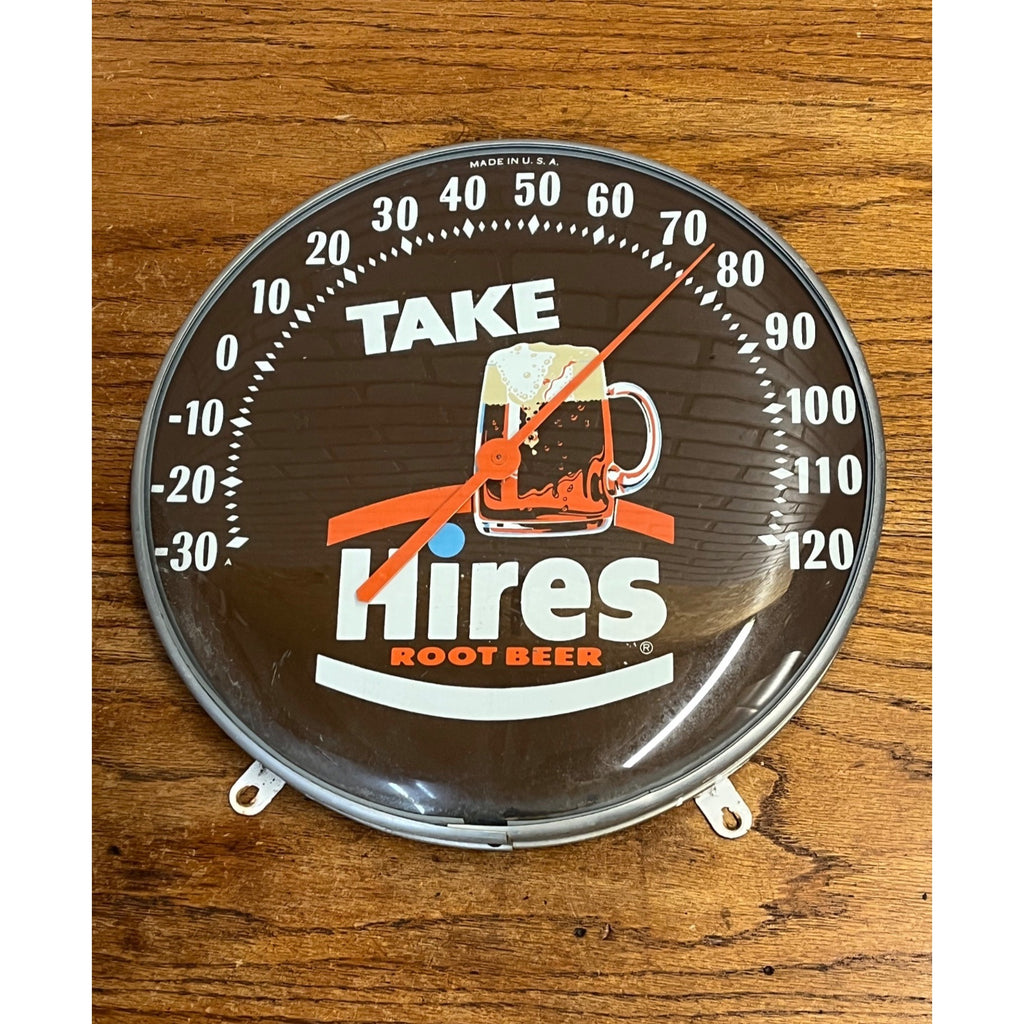 Vintage Original Hires Root Beer 12” Round Glass Thermometer Sign