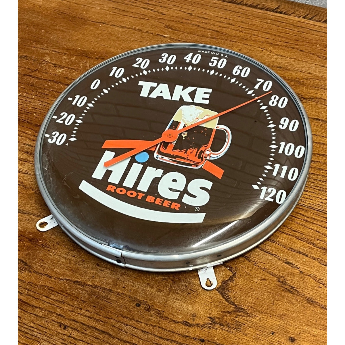 Vintage Original Hires Root Beer 12” Round Glass Thermometer Sign